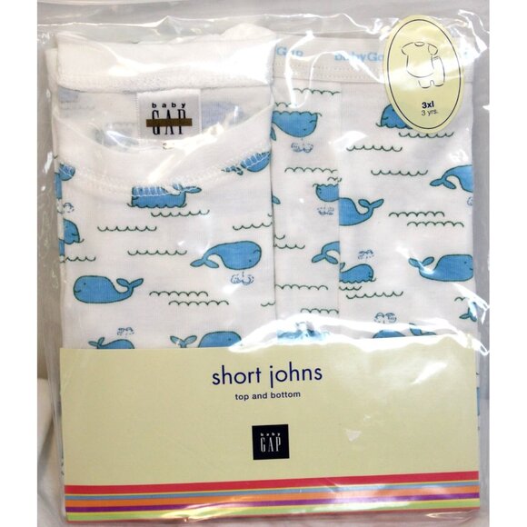 Gap Kids Short Johns PJ Set Blue Whales Boys Girls Unisex 3 XL Summer Loungewear - Picture 1 of 4